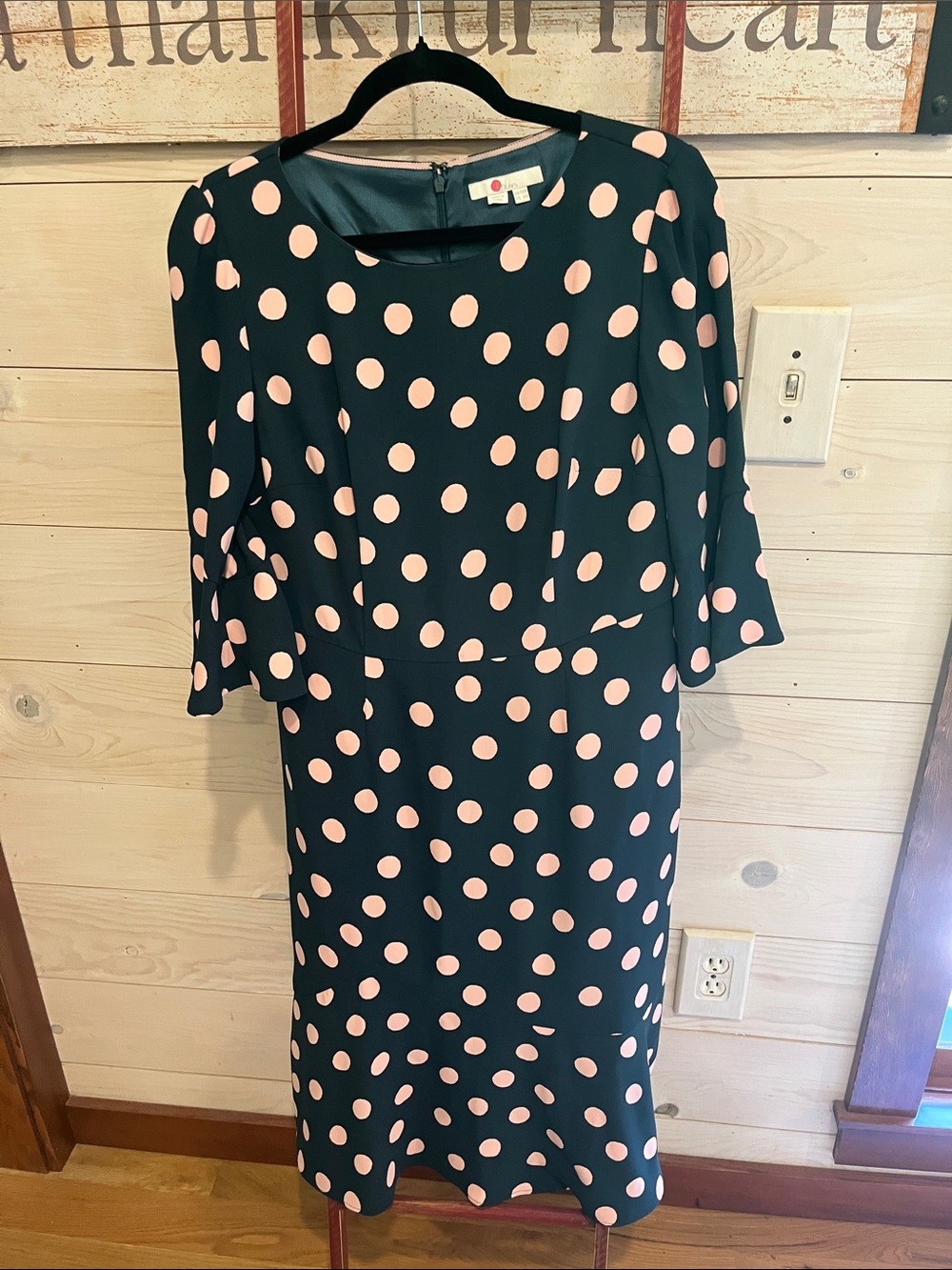 Boden Navy Midi Dress with Pink Polka Dots